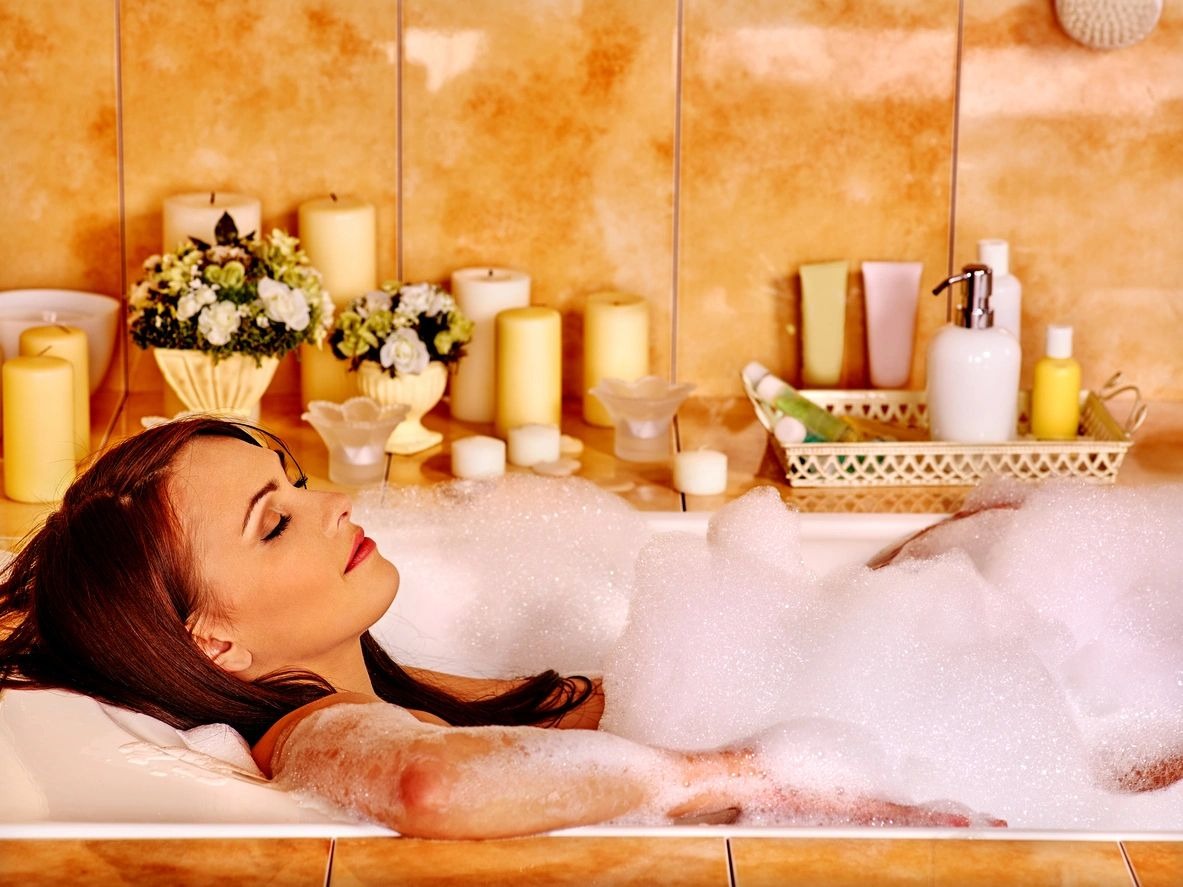 Woman Relaxing at Bubble Bath